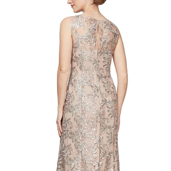 Alex Evenings Champagne Embroidered Tulle Gown - Picture 2 of 10